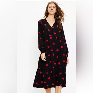 Loft - Heart Tiered Button MIDI Swing Dress